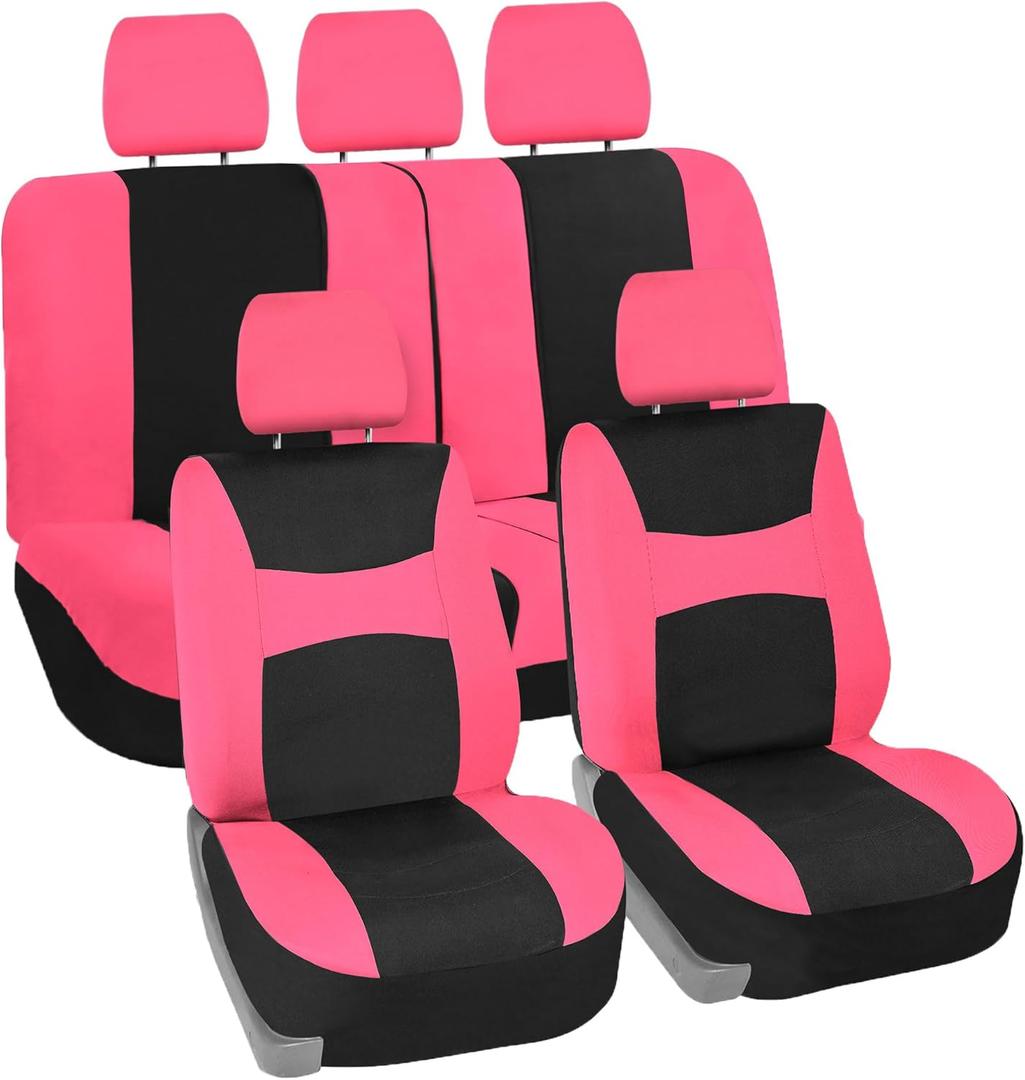 FH Group Car Seat Covers Full Set Cloth - Universal Fit,Automotive Seat Covers,Low Back Front Seat Covers,Airbag Compatible,Split Bench Rear Seat,Washable Car Seat Cover for SUV,Sedan,Van Pink