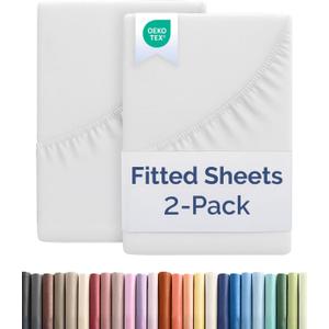 Queen Size Fitted Bed Sheet - Pack of 2 Single Fitted Bottom Sheet Only - Fits Mattress Up to 16" Deep Pockets - Extra Soft, Breathable & Cooling - Hotel Quality, Fade, Shrink & Wrinkle Free - White