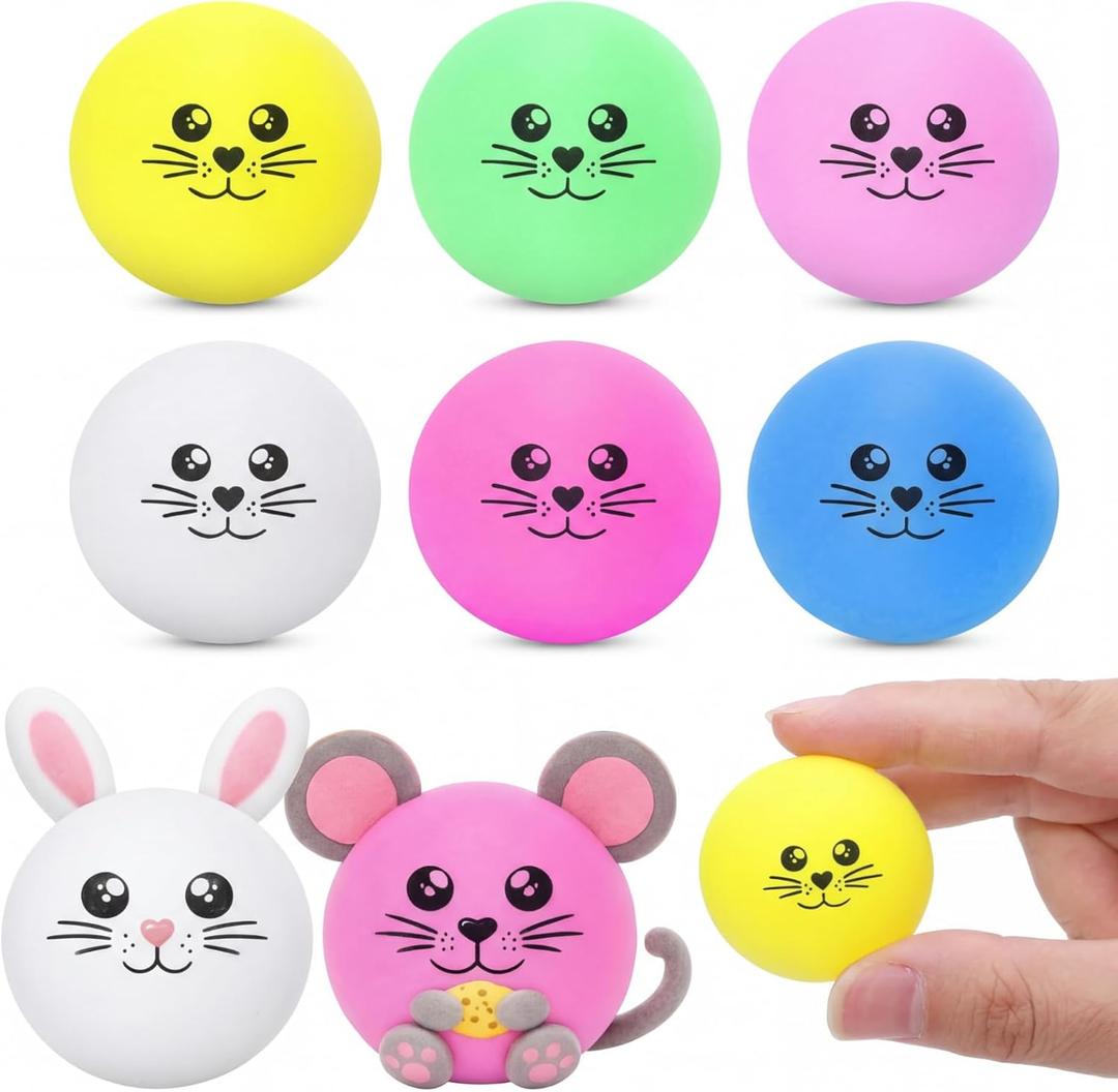 Soulchen 24 Pcs Easter Party Game Rabbit Bunny Table Tennis Balls Yellow Chicken Chickie Plastic Funny Table Tennis Stress Props 40 mm for Spring Playing Party Favors Gift Bag Filler(Easter Rabbit)