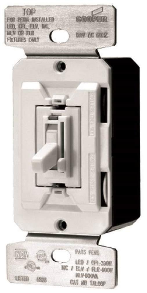 Eaton Universal Toggle Dimmer 120V, Single Pole or 3-Way, Back and Side Wire, 300W Dimmable LED/CFL, 600W Dimmable FLR, INC, HAL, MLV, ELV