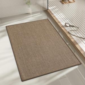 chakme Bathroom Rugs Mat 24x17, Ultra Thin Non Slip Bath Mat Small Quick Dry Absorbent Bath Mat for Bathroom Floor, (Dark Beige)