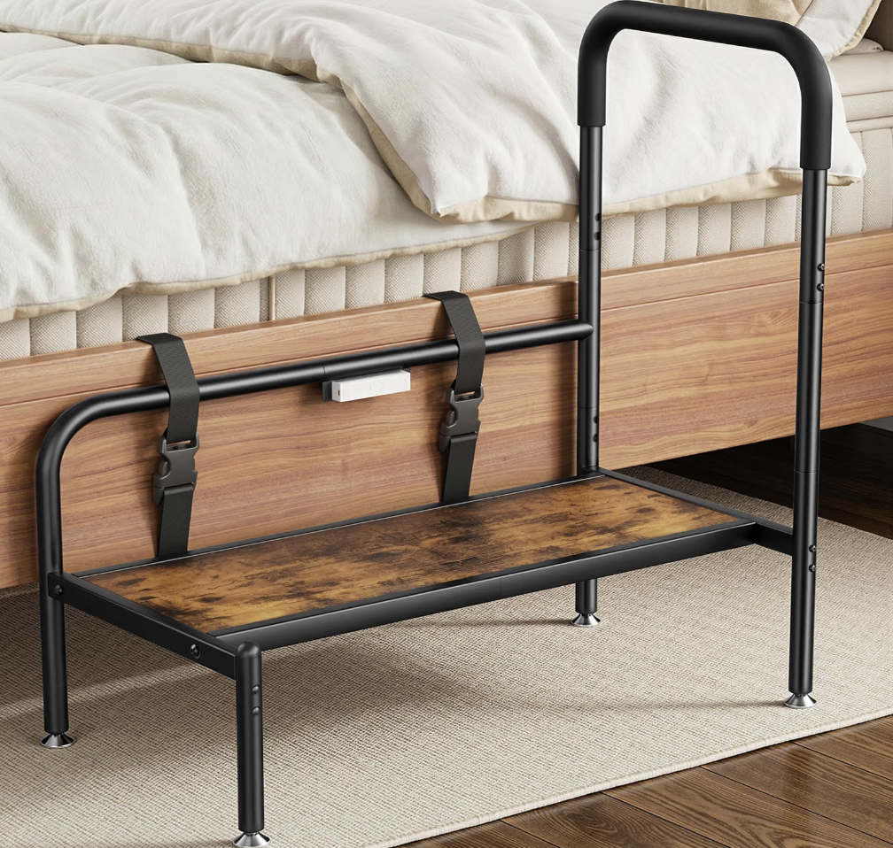 Bed Step Stool for High Beds, Bedside Step Stool for Adults & Seniors with Safety Handle and Motion Sensor LED Light, Stable Step Assist for Elderly