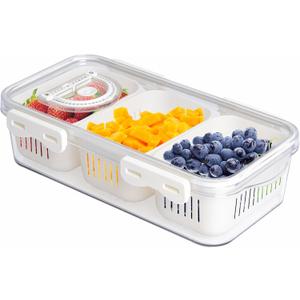 MANO Divided Snackle Box Charcuterie Container with 3 Compartment Sectioned Serving Tray for Cheese Veggie Fruit Berry Salad Refrigerator Fridge Storage (Pack of 1)