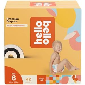 Hello Bello Premium Diapers Size 6, Honeysuckle Designs, 42ct Club Box, Hypoallergenic and Extra Absorbent