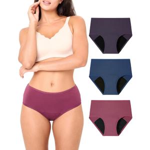 BAMBOO COOL Womens Period Underwear High Waisted Leakproof Postpartum Maternity Panties Soft Breathable Absorbent,3 Pack (L)