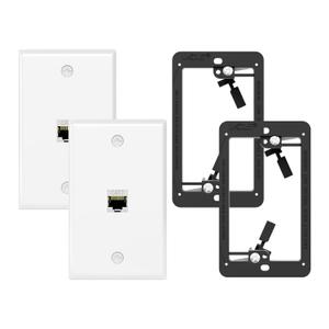 VCE Shielded CAT7 Ethernet Wall Plate UL-listed, 1-Port Female to Female RJ45 Wall Outlet with Single Gang Low Voltage Mounting Bracket 2-Pack