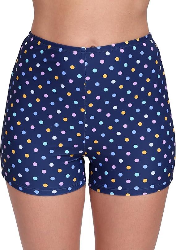 Halcurt Women's 3" High Waisted Swim Board Shorts,  Beach Quick Dry Boyshorts Swimsuit Bottoms - Blue, Large