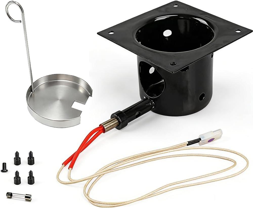 Heavy Black Enamel Fire Pot and Hot Rod Ignitor Kit Replacement Parts for Traeger and Pit boss and Camp Chef Pellet Grill (Enamel Fire Pot and Hot Rod)