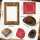 3 Pcs Western Cowboy Party Decorations Include 1 Western Wanted Photo Fun Frame, 1 Studded Cowboy Hat, 1 Square Scarf for Women Men Adult, West Rustic Party Accessories