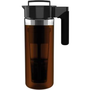 Takeya Glass Cold Brew Coffee Maker for Iced Coffee, Airtight Pitcher, Premium Quality, 2 Quart, Black Lid and Handle