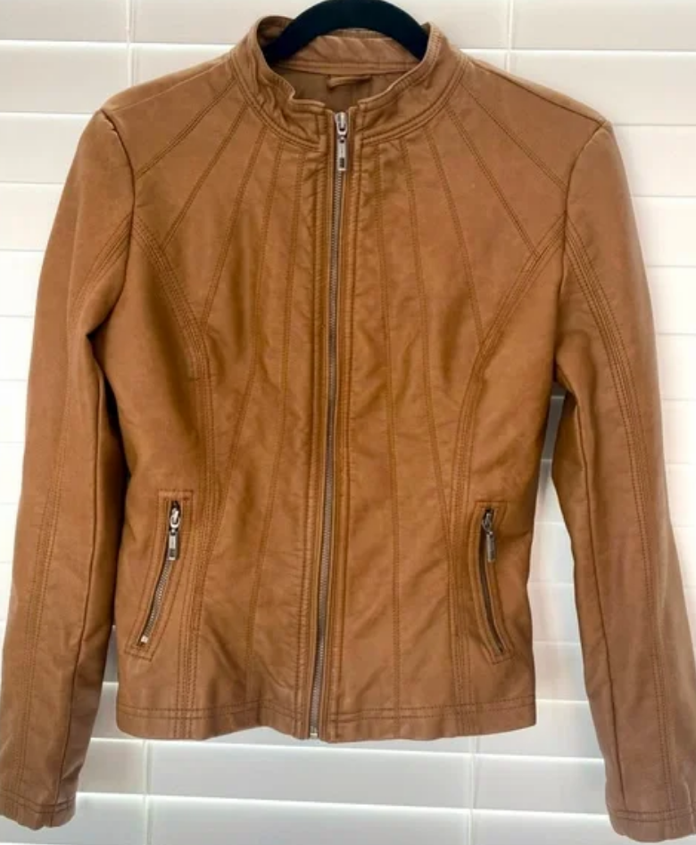Lock & Love Leather Jacket, Brown, XS 