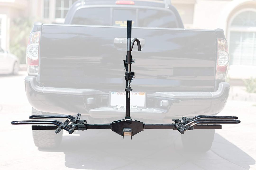 MaxxHaul 50027 Hitch Mount Bike Rack Platform Style 2-Bike Rack for Cars Trucks SUVs Minivans with Hitch Tightener & 70032 1-1/4 inches to 2 inches Hitch Adaptor