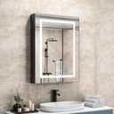 32X24 Inches Medicine Cabinet, Wall Mounted LED Mirror Bathroom Cabinet with 3 Colors & Dimmable Brightness, Anti-Fog, Storage, Black Aluminum Cabinet