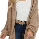 Maroway Womens Cardigan Solid Color Long Sleeve Open Front Chunky Knit Sweater Outwear, Small