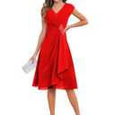 OFEYCHUN Lace Chiffon Mother of The Bride Dress Red Cap Sleeves Formal Dress Ruffle Evening Gowns Size 12