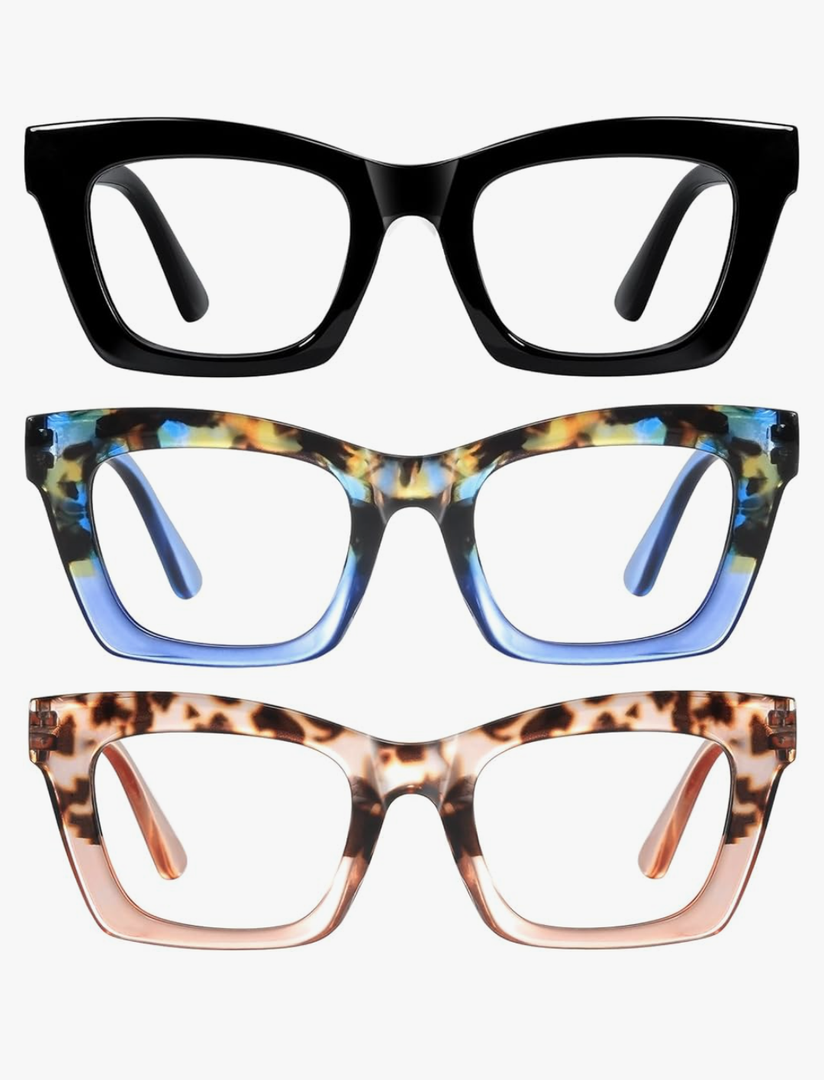Oprah Reading Glasses for Women-3Pack Blue Light Blocking Fashion Readers with Spring Hinge Computer Square Eyeglasses (Mix1, 3.75x)