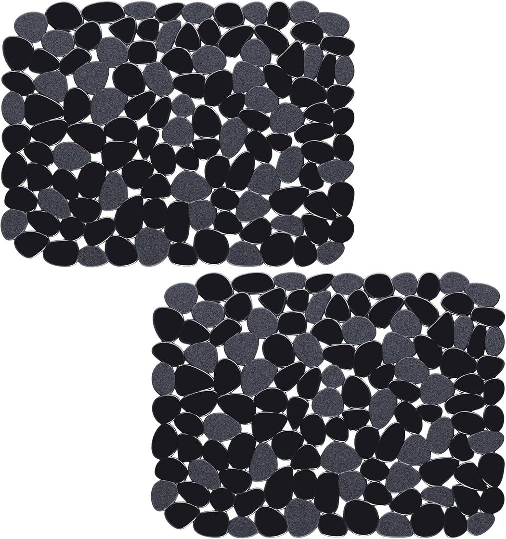 Bligli Pebble Sink Mat for Stainless Steel/Ceramic Sinks, 2 Pack PVC Sink Protectors Mats for Bottom of Kitchen Sink, Dish Drying Mat for Dishes and Glassware, 15.7 x 11.8 inch, Black
