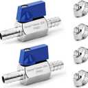 2 Pack 3/8" Hose ID Barb Mini Ball Valve, Stainless Steel Small Shut Off Valve with Clamps Kit for Water Oil Gas (3/8 Inch)