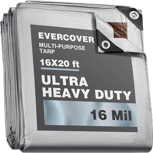 16x20 ft Tarps | All-Weather Tarp Waterproof UV-Resistant | 16 MIL=240 GSM Heavy-Duty Silver-Color Tarpaulin w/Reinforced Edges, Corners, Rustproof Grommets | Large Tarp | Lona Impermeable