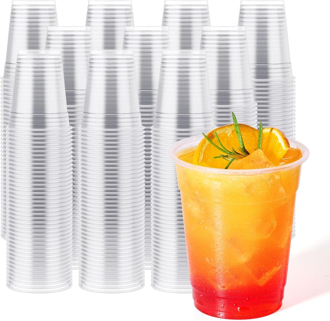 JOLLY CHEF 1000 Pack 12 oz Clear Plastic Cups, Disposable Cups Drinking Cups for Ice Coffee, Milkshake, Cold Drinks