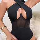 CRIPOM Criss Cross Halter Top Body Suits for Womens Thong Bodysuits Leotards Corset Bodysuit for Women Black Halter Going out Tops for Women Black XL