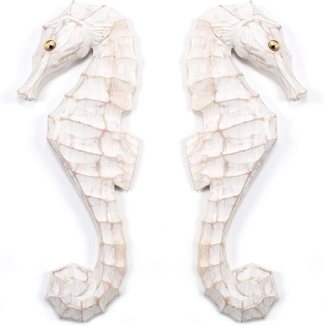 T.I. Design Coastal Seahorses Pair White Wash Wall Art