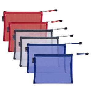 HRX Package Nylon Mesh Cosmetic Bags Zippered, 6PCS A5 Makeup Travel Cases Organizer Pouches for Purse Diaper Bag Office Stationery (7x9.4 inch) (Grey, Red, Blue)