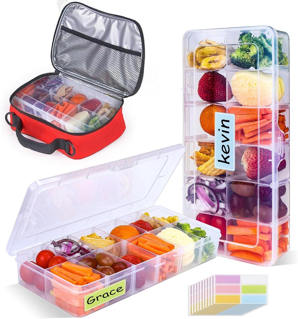 XANGNIER Snack Box Container for Kids Lunch Accessories,Divided Snackle Box Charcuterie Container,12 Compartments Reusable Food Storage Containers for School, Travel,Work,Bento Box Accessories,2 Pack