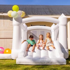 White Bounce House with Slide, Inflatable Bouncy House for Kids 3-12 w/Ball Pit, Outdoor & Indoor, Bounce Area 8'x8', Capacity 400 lb, Medium