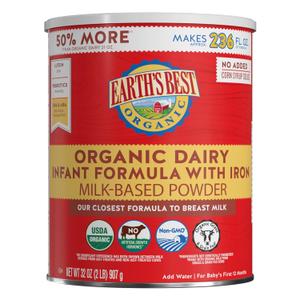 Earth's Best Organic Baby Formula for Babies 0-12 Months, Powdered Dairy Infant Formula with Iron, Omega-3 DHA, and Omega-6 ARA, 32 oz Formula Container (EXP 01/13/28)