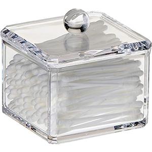 Stackable Square Acrylic Cotton Ball Holder Q-tip Holder Bathroom Swab Dispenser (Single Pack)