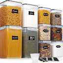 Vtopmart 10 PCS Flour and Sugar Storage Container, Large Airtight Food Canisters with Lids for Kitchen, Pantry Organization, BPA Free, Black