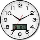 AKCISOT Wall Clock 12 Inch, Non-Ticking Silent Battery Operated Analog with LCD Display for Perpetual Calendar and Temperature, Ideal Modern Decor for Home, Bedroom, Kitchen, Office (Black)