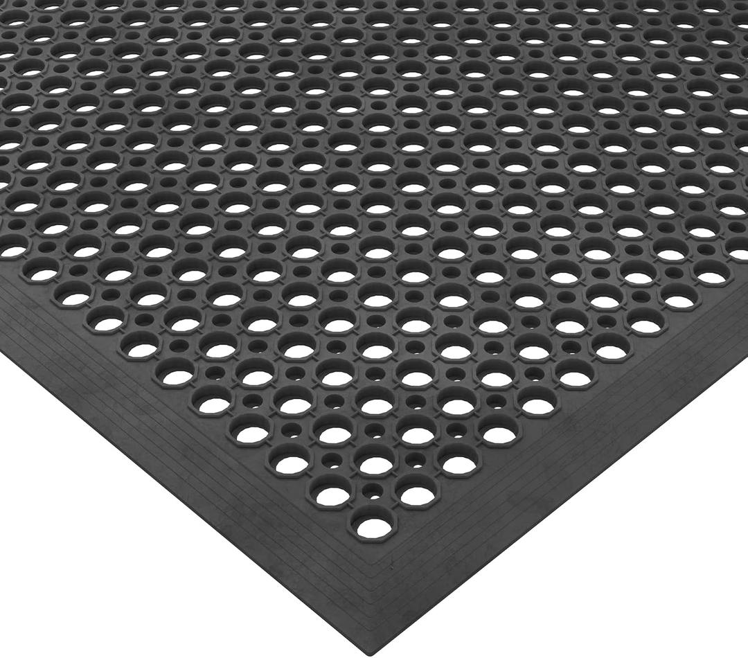Ottomanson Heavy Duty Rubber Floor Mat Non-Slip, Waterproof, Easy to Clean Anti-Fatigue Mat for Commercial Kitchens, Restaurants, Workshops Oil Resistant, Hose Washable 36" x 60", Black