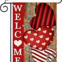 Valentines Day Garden Flag Welcome Love Hearts Garden Flags 12x18 Inch Double Sided Holiday Yard DecorationParty Decorations Garden Flags Welcome Holiday Yard Outdoor Flag