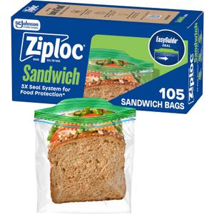 Ziploc Sandwich and Snack Bags, Easy Open and Close, Plastic Food Storage Bags, 105 Bags Total (Packaging May Vary)