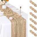 6 Pack Beige Cheesecloth Table Runner, 17 x 108 inch, Semi Sheer Boho Cheese Cloth Fabric Table Runner Bulk for Wedding , Birthday, Party, Holiday, Home Decor (Beige)