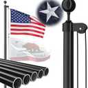 Heavy Duty Flag Pole, 25 FT 12 Gauge Extra Thick Aluminum Flagpole Kit for Outside House In Ground, 100MPH Wind Tested (Black)