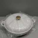 CAROTE 3.4QT Enameled Cast Iron Braiser Pan, Shallow Dutch Oven Casserole Skillets, Non-Toxic Cast Iron Pot with Lid for Grilling, Searing, Baking, Dual Handles, All Stovetop Compatible, White