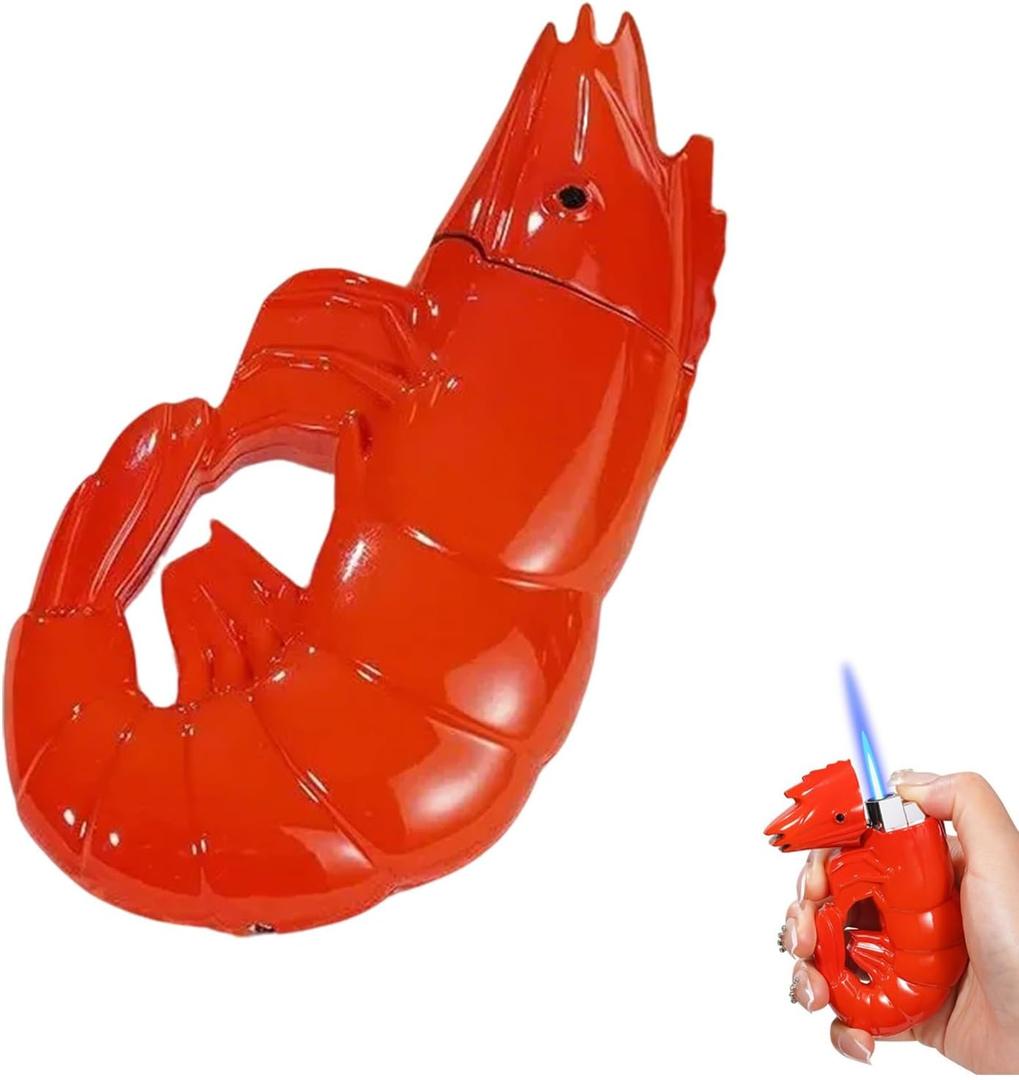 Unique Prawn Design Ornament Lighter, Windproof Refillable Butane Torch Lighter, for Candles Kitchen BBQ(Red)