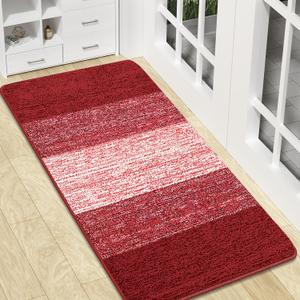 Kitinjoy Indoor Outdoor Door Mat, 47x20 Non-Slip Absorbent Dirt Trapper, Low-Profile Washable Inside Entrance Front Floor Mat, Sturdy Soft Entry Doormats for Entryway, Burgundy