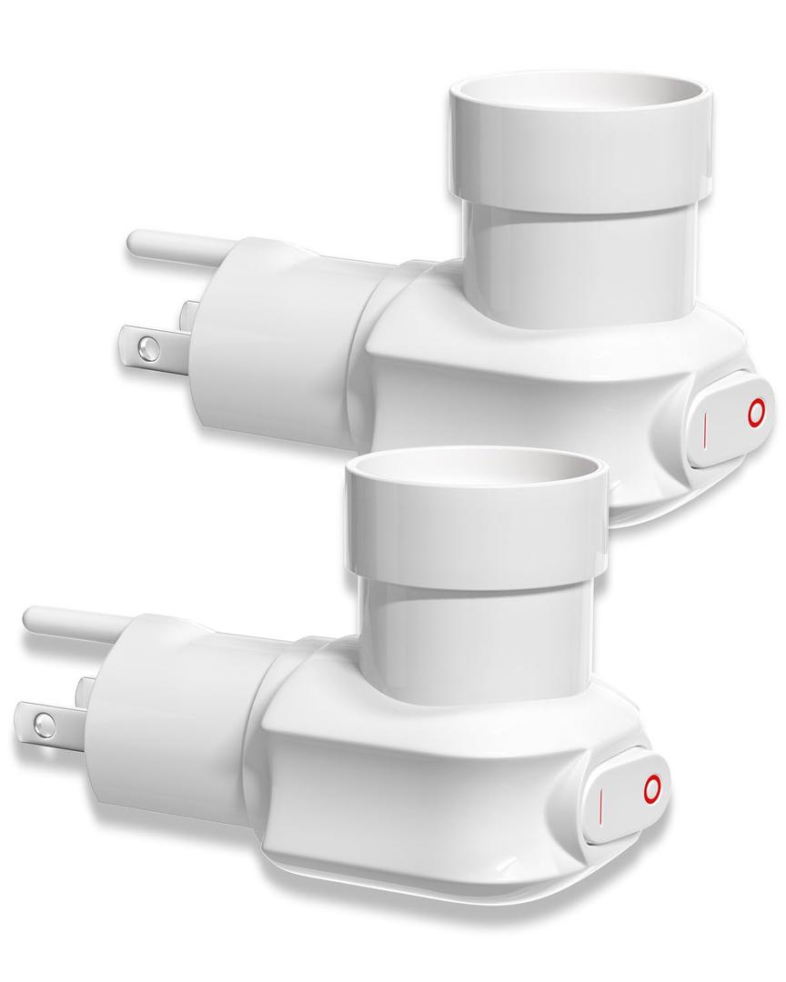 2 Pack Plug in Light Socket, 3-Prong Light Socket Plug Adapter with On/Off Switch, 360 Rotatable Outlet to Light Bulb Plug, Light Bulb Camera, E26 Base, ETL Listed, White