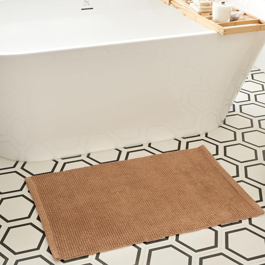KIBAGA Beautiful Boho Rug for Your Bathroom - Soft Textured Bath Mat Made of 100% Cotton Fits Perfectly Into Your Home - A Cute, Non-Slip and Absorbent Rug Ideal to Enhance Any Bath/Bedroom Decor