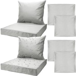 2 Sets Waterproof Couch Cushion Slipcovers Backrest Outdoor Stretch Cushion Covers with Zipper(24 x 20, 24 x 24 x 4 Inch,Light Gray)