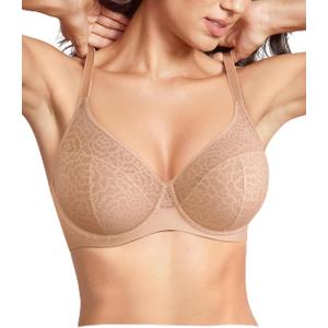 BRABIC Minimizer Bras for Women Full Coverage Plus Size Floral Lace Bra with Underwire Support for Large Bust (Beige) 42C