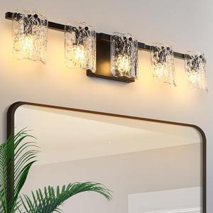 5-Light Bathroom Vanity Light, 31" Matte Black Bathroom Light Fixture Over Mirror with Clear Glass, Modern Bath Wall Sconce Lighting, View Bundled for Installation Tools, OS-MM5002-5BK