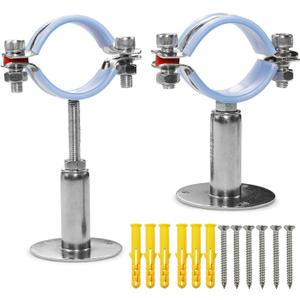 AKIHISA 2 Pcs 304 Stainless Steel Pipe Supports, Wall Mount Ceiling Mount Pipe Hanger, Pipe Holder for OD Pipe 45-48MM Adjustable Height Range 50-100mm
