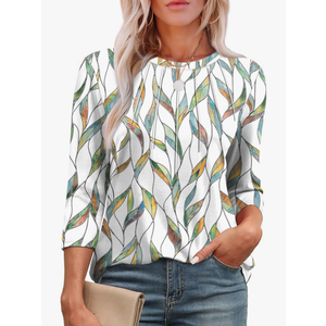 3/4 Length Sleeve Womens Tops Round Neck Casual Tunic Tops Basic Pleated Shirts Loose Fit 2025 Size M
