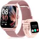 Smart Watches for Women Android & iPhone (2 Bands), 1.85" HD Smartwatch with Calls/Messages/Notifications, Heart Rate/SpO2/Sleep Monitor,120+ Sports Modes Waterproof Fitness Tracker Watch -Rose Gold