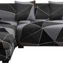 MIFXIN Sectional Sofa Cover 2 Piece Stretch 3 Seat L Shape Couch Slipcovers Elastic Printed Sectional Sofa Furniture Protector for Living Room with 4pcs Pillow Covers (Black Gray)